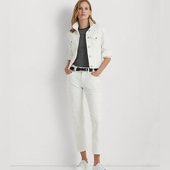 NWT Lauren Ralph Lauren Eyelet Patchwork Relaxed Jeans White Womens Size 14 - Picture 5 of 8